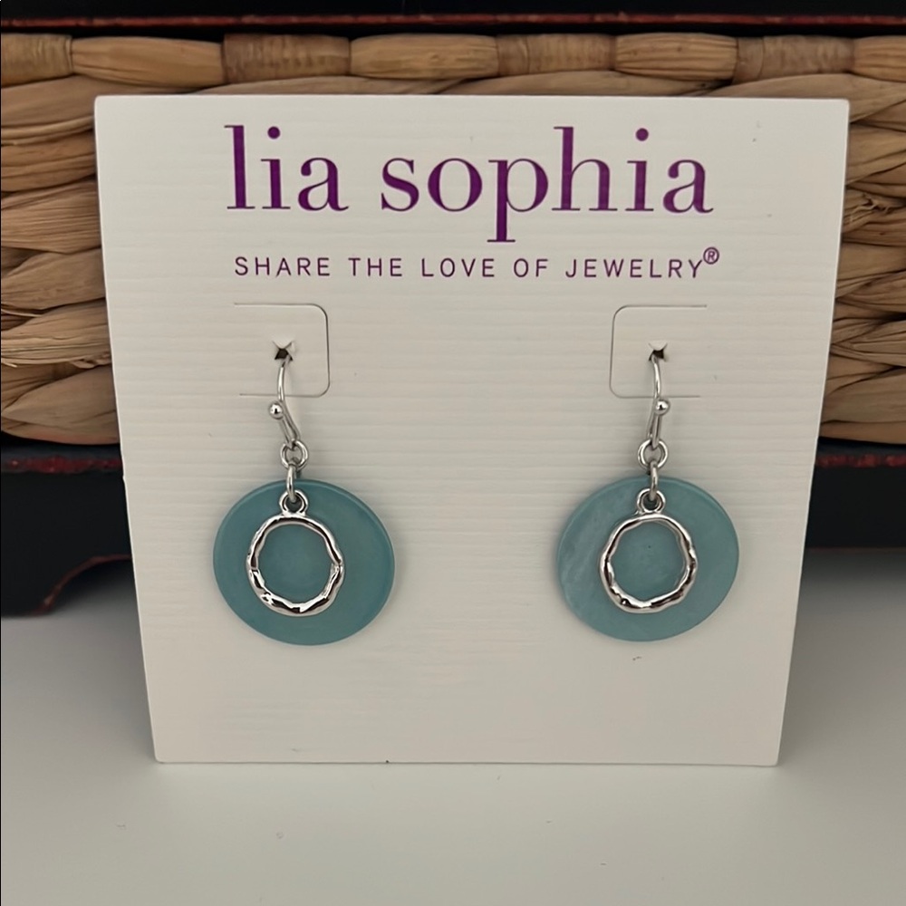 Lia Sophia Blue Silver Hoop Earrings